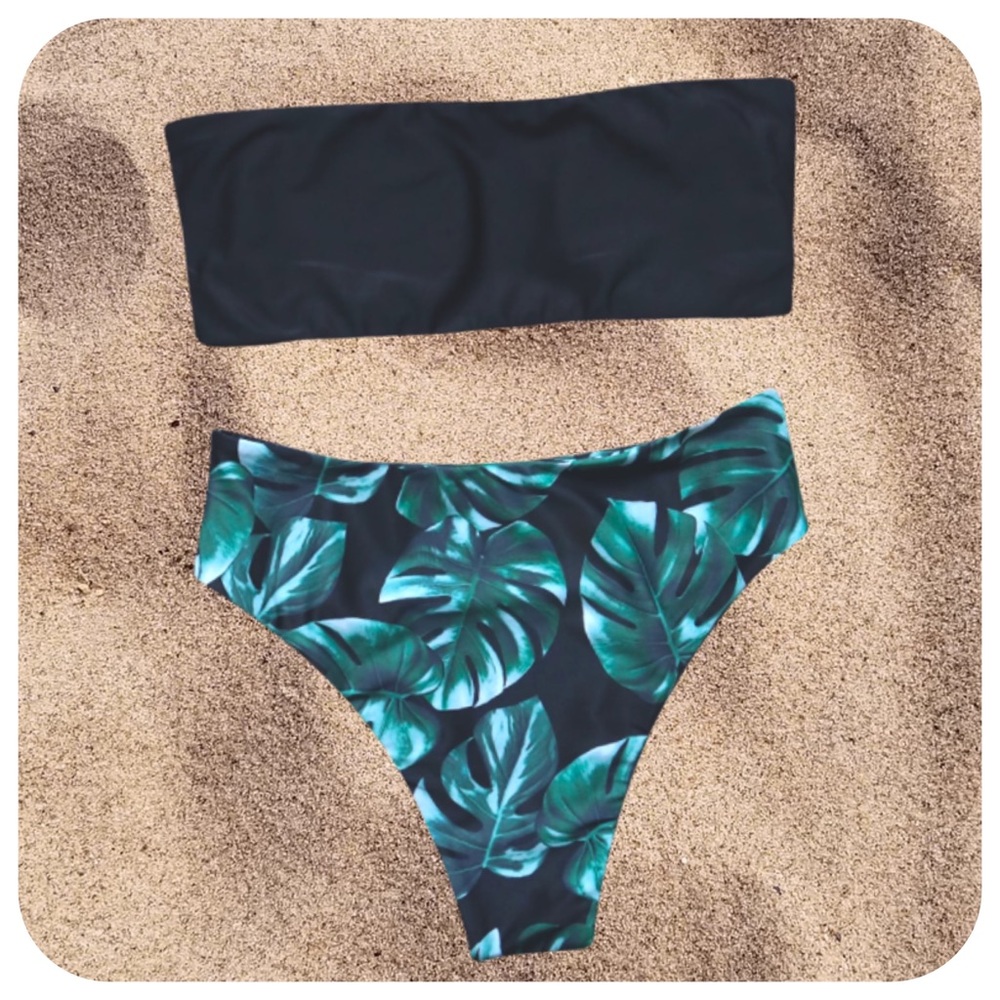 OMKAGI Leafy Palm Bandeau Bikini Set, S - NWT